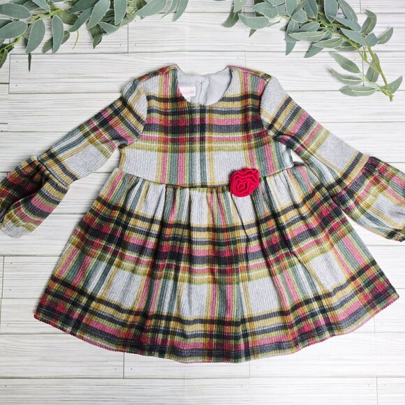 Bonnie Jean Dress Girls 3T Red Plaid Long Sleeve Pleated Skirt‎ Floral Classic - Picture 1 of 5